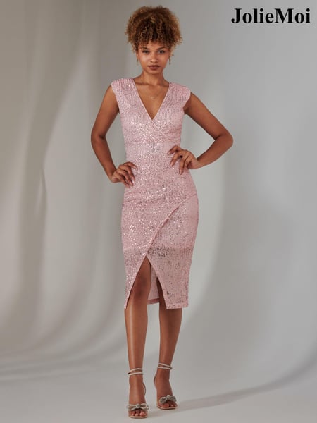 Jolie Moi Pink Deja Sequin Midi Dress With Slit (AW7217) | € 112