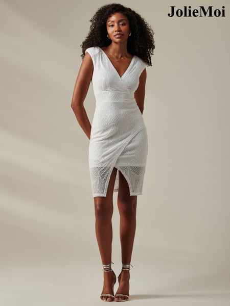 Jolie Moi White Demi Sequin Wrap Slit Bodycon Dress (AW7219) | € 112