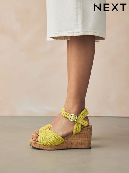 Lime Green Forever Comfort® Round Toe Crochet Cork Wedges (AW7468) | € 67