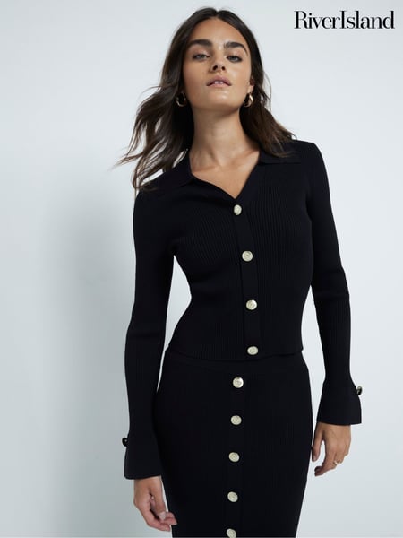 River Island Black Button Polo Top (AW7579) | € 22