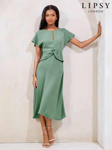 Lipsy Green Keyhole Knot Front Short Sleeve Midi Dress (AW7755) | € 84