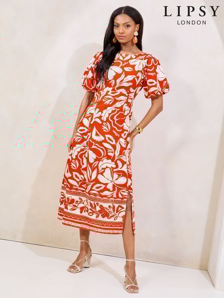 Lipsy Red Short Sleeve Gathered Waist Underbust Midi Dress (AW7794) | € 76