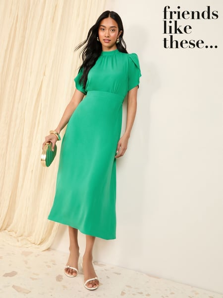 Friends Like These Green High Neck Short Sleeve Midi Dress with Bow Detailing (AW7926) | € 75