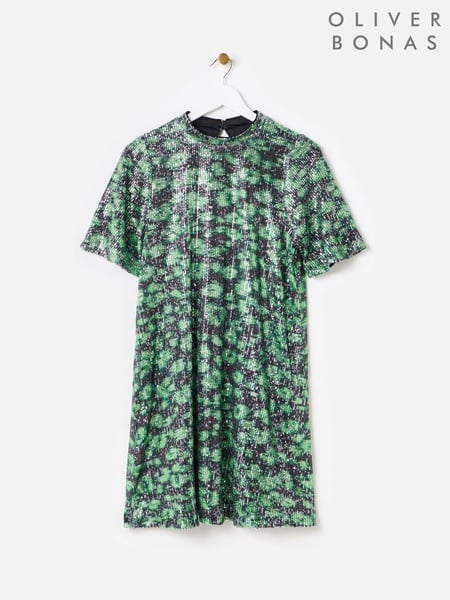 Oliver Bonas Green Leopard Sequin Mini Dress (AW8341) | € 62