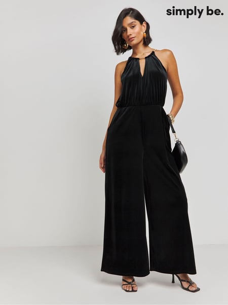 Simply Be Black Velour Wide Leg Jumpsuit (AW8397) | € 39