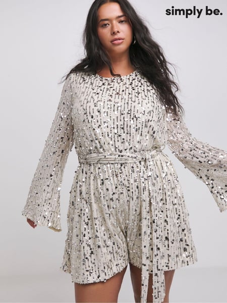 Simply Be Silver Sequin Belted Playsuit (AW8411) | € 30
