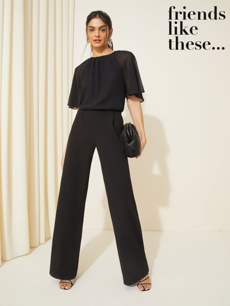 Friends Like These Black Chiffon Flutter Sleeve Wide Leg Jumpsuit (AW8682) | € 86