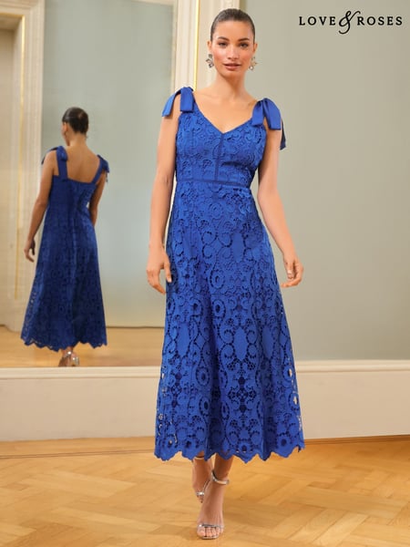 Love & Roses Cobalt Lace Tie Shoulder Midi Dress (AW8880) | € 154