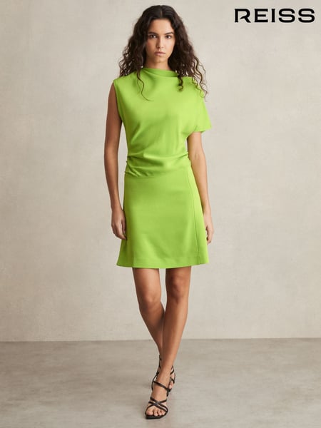 Reiss Green Freya Asymmetric Ruched Mini Dress (AW8911) | € 281