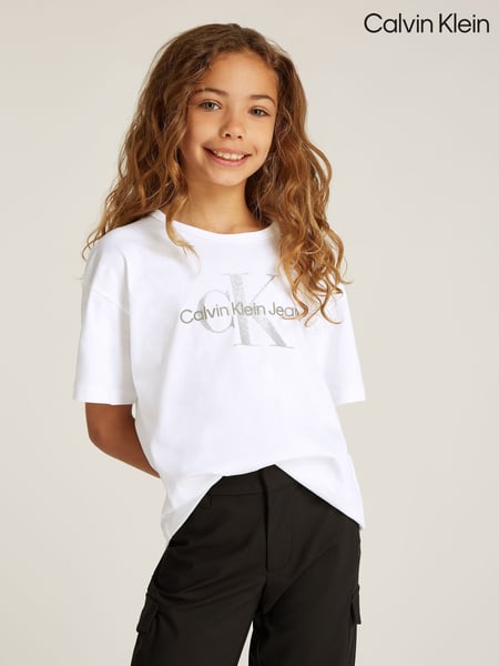 Calvin Klein White Monologo Glitter 100% Cotton T-Shirt (AW9100) | € 62