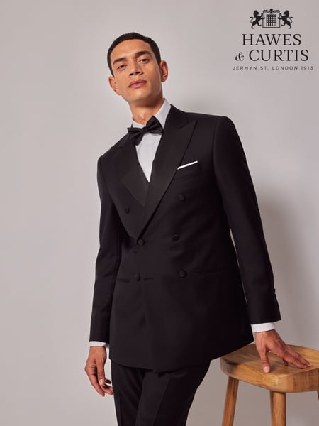 Hawes & Curtis Slim Dinner Double Breasted Black Suit Jacket (AW9413) | € 388