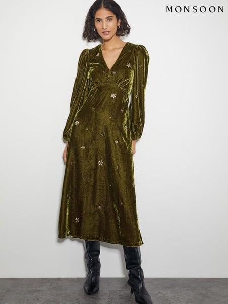 Monsoon Yellow Joyce Embellished Velvet Tea Dress (AW9964) | € 117