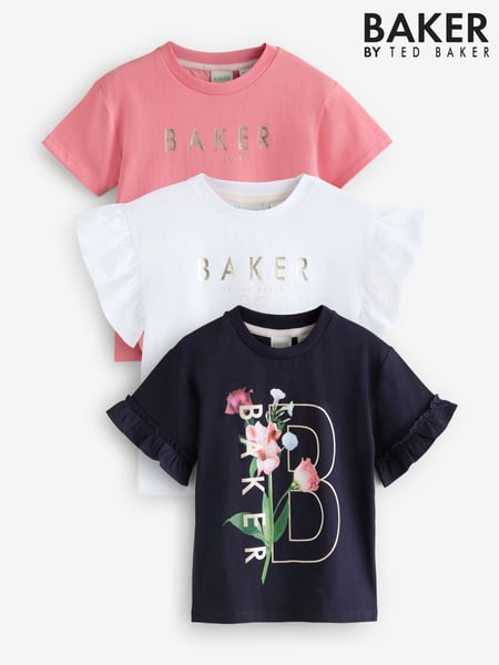 Baker by Ted Baker Frill Detail 100% Cotton T-Shirts 3 Pack (AY0519) | € 47 - € 51