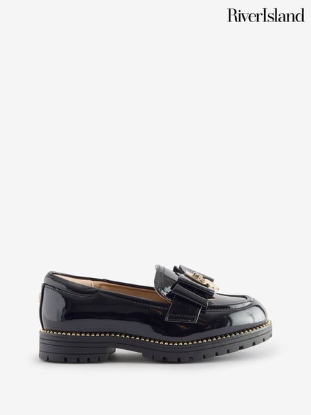 River Island Black Girls Patent Bow Loafers (AY1225) | € 39