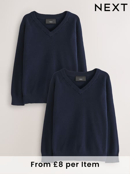 Navy 2 Pack Knitted V-Neck Jumpers (3-16yrs) (AY1311) | € 20 - € 37
