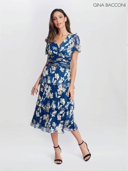Gina Bacconi Simone Foil Printed Tiered Dress (AY1611) | € 406