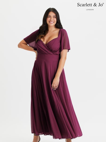 Scarlett & Jo Wine Kemi Solid Bolero Wrap Bodice Mesh Maxi Dress (AY1636) | € 140