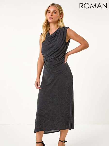 Roman Black Petite Sparkle Stretch Drape Dress (AY2205) | € 86