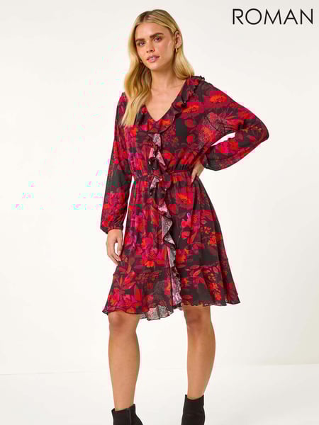 Roman Red Petite Floral Frill Detail Dress (AY2206) | € 70