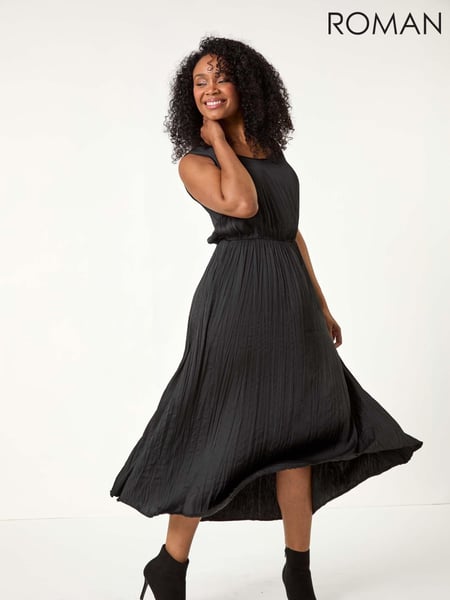 Roman Black Petite Crush Pleat Midi Dress (AY2230) | € 84