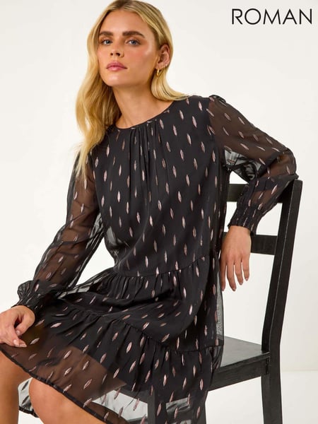 Roman Black Petite Metallic Jacquard Dress (AY2231) | € 84