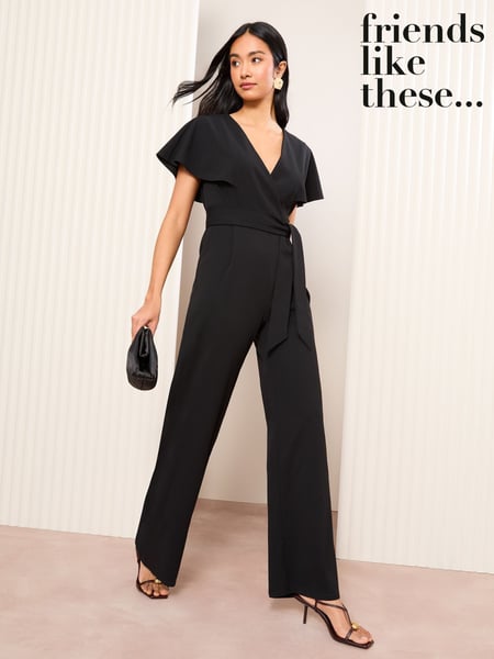 Friends Like These Black Short Frill Sleeve Scuba Wrap Jumpsuit (AY2450) | € 81