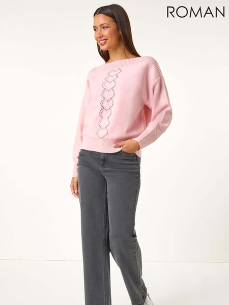 Roman Pink Boat Neck Embellished Jumper (AY3077) | € 66
