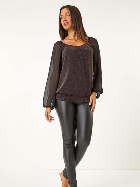 Roman Black Sparkle Chiffon Sleeve Top (AY3085) | € 62