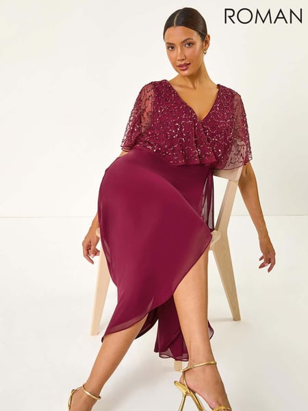 Roman Red Sequin Embellished Maxi Wrap Dress (AY3093) | € 156