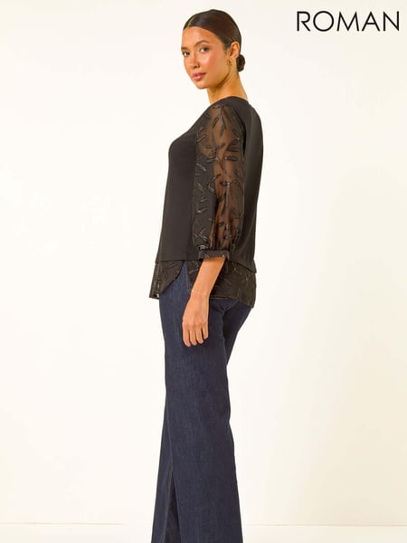 Roman Black Textured Floral Contrast Top (AY3295) | € 59