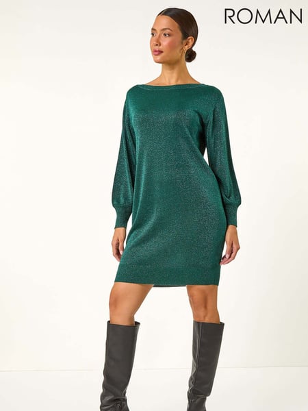 Roman Green Shimmer Slash Neck Jumper Dress (AY3308) | € 70