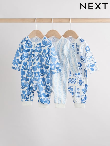 Blue 100% Cotton Two Way Zip Baby Footless Sleepsuits 3 Pack (0mths-3yrs) (AY3312) | € 27 - € 30