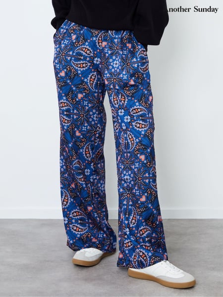 Another Sunday Blue Cobalt Animal Paisley Print Wide Leg Satin Trousers Co-ord (AY3314) | € 31