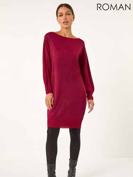 Roman Red Shimmer Slash Neck Jumper Dress (AY3405) | € 70