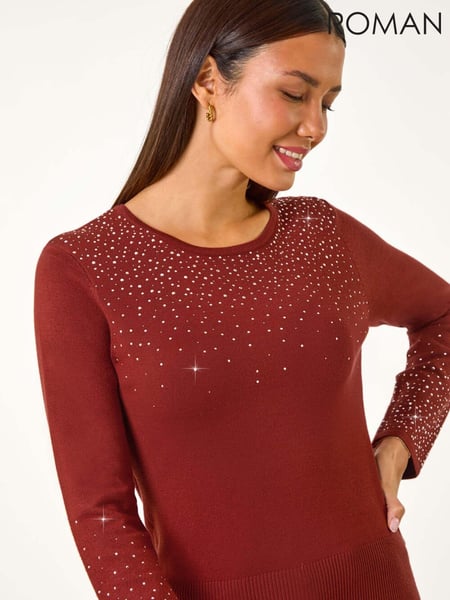 Roman Orange Hotfix Embellished Sleeve Knit Jumper (AY3473) | € 62