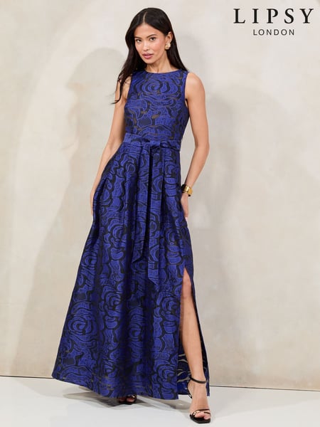 Lipsy Cobalt Blue Premium Textured Belted Prom Maxi Dress (AY3491) | € 242