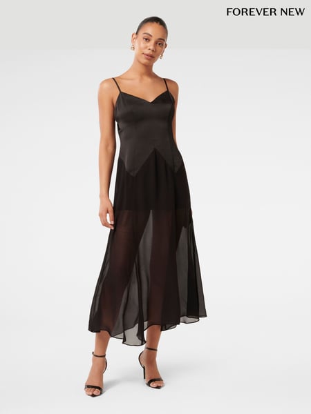Forever New Black Scarlett Sheer Skirt Midi Dress (AY3584) | € 86