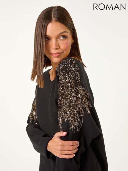 Roman Black Leaf Hotfix Batwing Knit Jumper (AY3600) | € 62