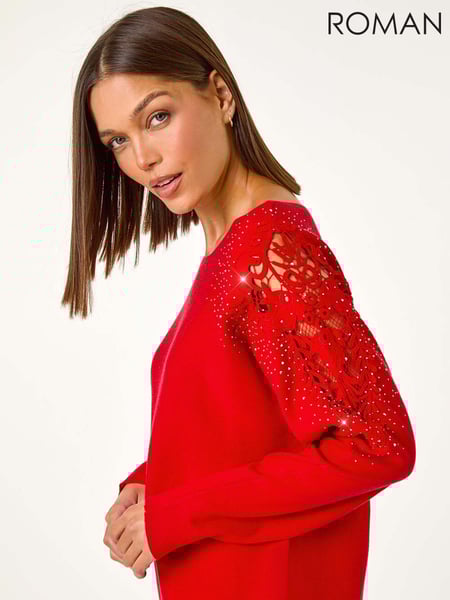 Roman Red Diamante Sleeve Knit Jumper (AY3601) | € 62