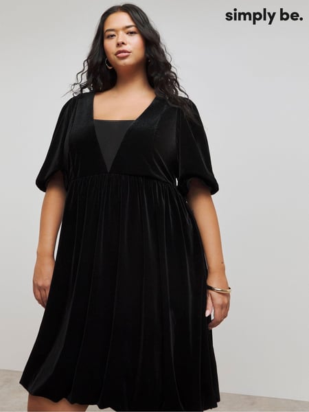 Simply Be Black Velour Puffball Skater Dress (AY3621) | € 30