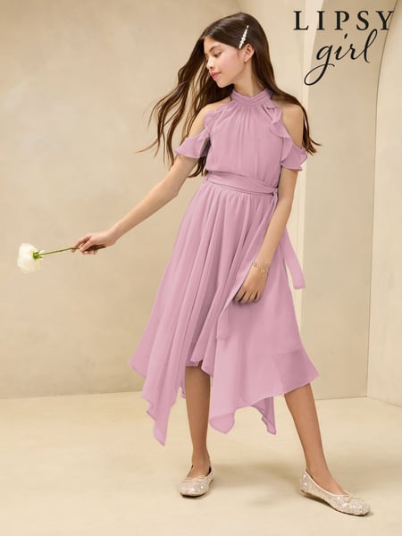 Lipsy Lilac Purple Hanky Hem Cold Shoulder Occasion Dress (7-16yrs) (AY3626) | € 61 - € 73