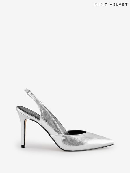 Mint Velvet Silver Leather Slingback Heels (AY3741) | € 186