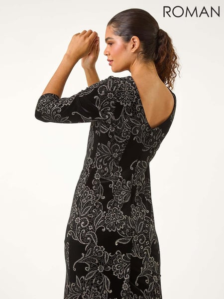 Roman Black Paisley Print Velvet Shift Dress (AY4082) | € 101