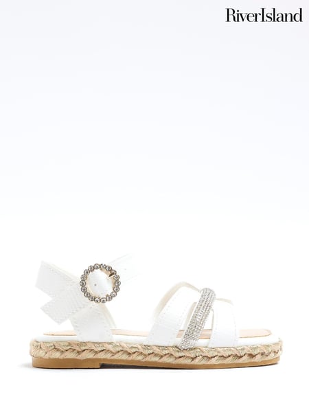 River Island White Chrome Girls Diamante Espadrille Sandals (AY4107) | € 22