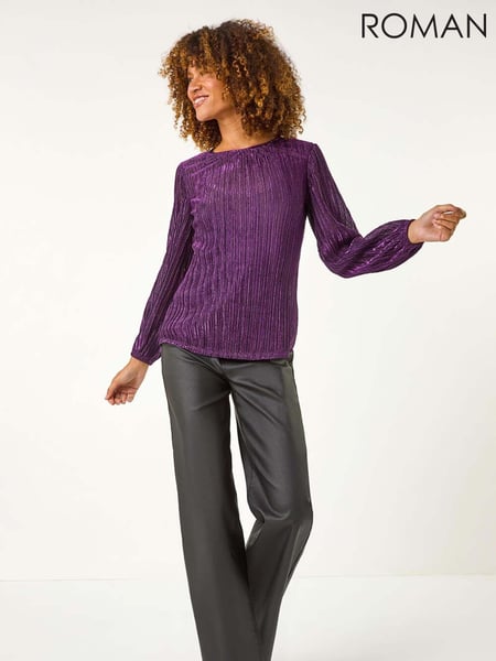 Roman Purple Shimmer Plisse Pleated Top (AY4120) | € 66