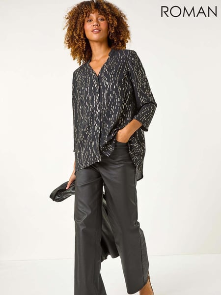 Roman Blue Dotted Foil Frill Detail Shirt (AY4122) | € 62