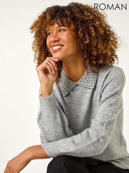 Roman Grey Faux Pearl Collar Jumper (AY4123) | € 62