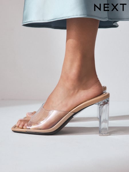 Clear Forever Comfort® Square Toe Vinyl  Block Heel Mules (AY4291) | € 49