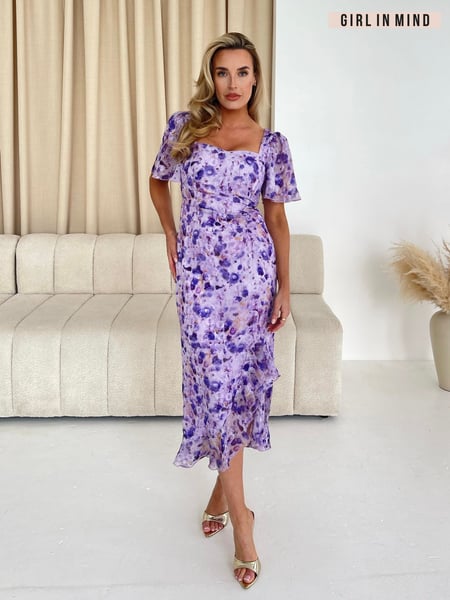 Girl In Mind Purple Heidi Ruched Midi Dress (AY4323) | € 78