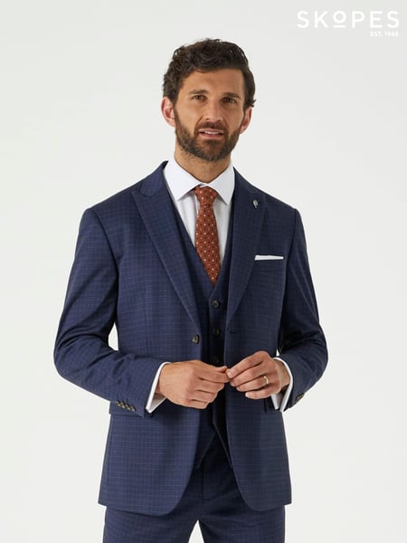 Skopes Blue Tailored Fit Ultimate Comfort Fenton Check Suit Jacket (AY4556) | € 187